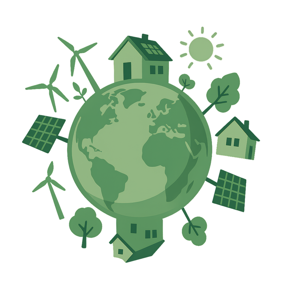Eco-Friendly Scene with Planet and Nature in Green Colors png