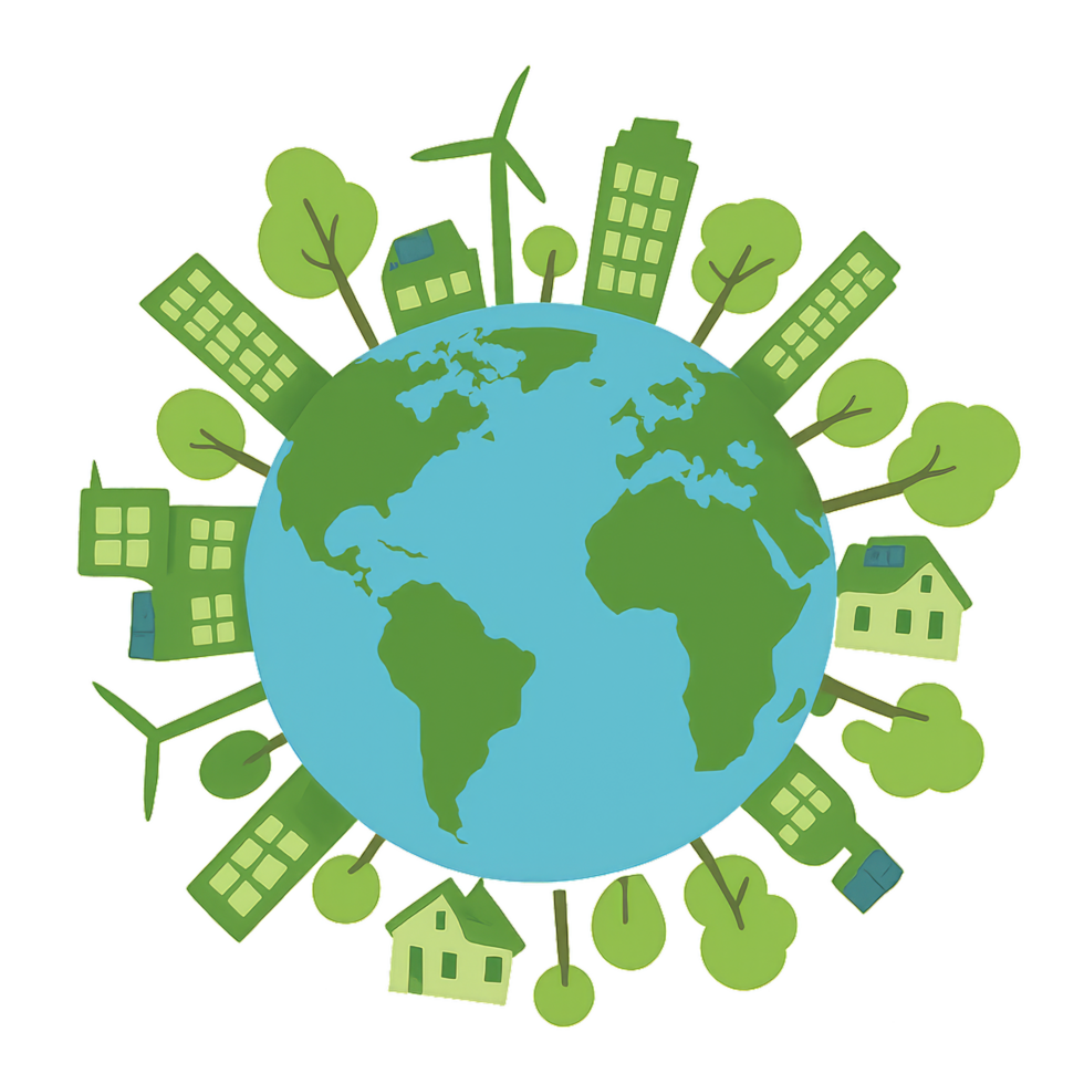 Eco-Friendly Globe with Simple Nature Elements and Green Energy png