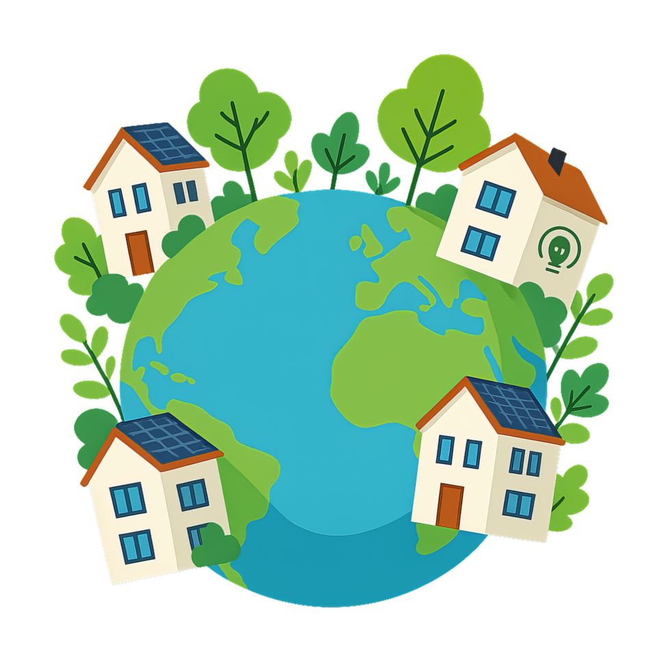 Eco-Friendly Homes on Earth Surrounded by Lush Greenery png