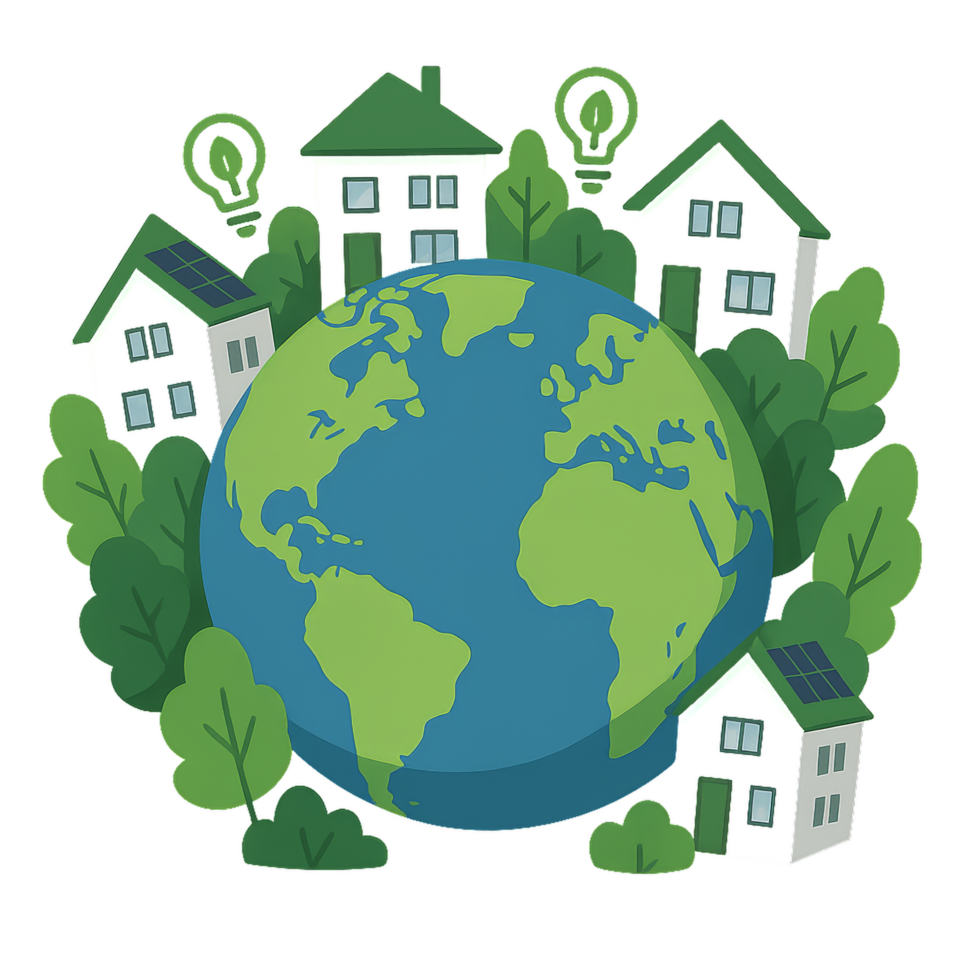 Eco-Friendly Homes Around a Green Earth with Nature Elements png