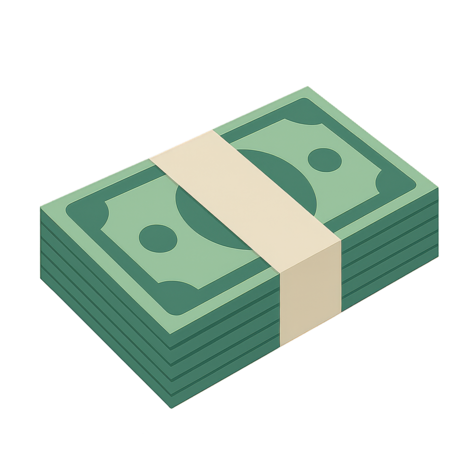 Simple Illustration of Stacked Money Bills in Green Color png