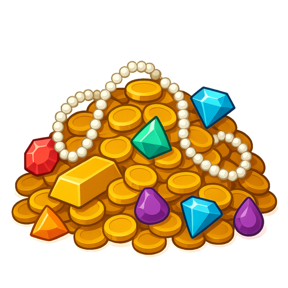 Shiny Treasure Hoard with Gems and Pearls for Creative Projects png