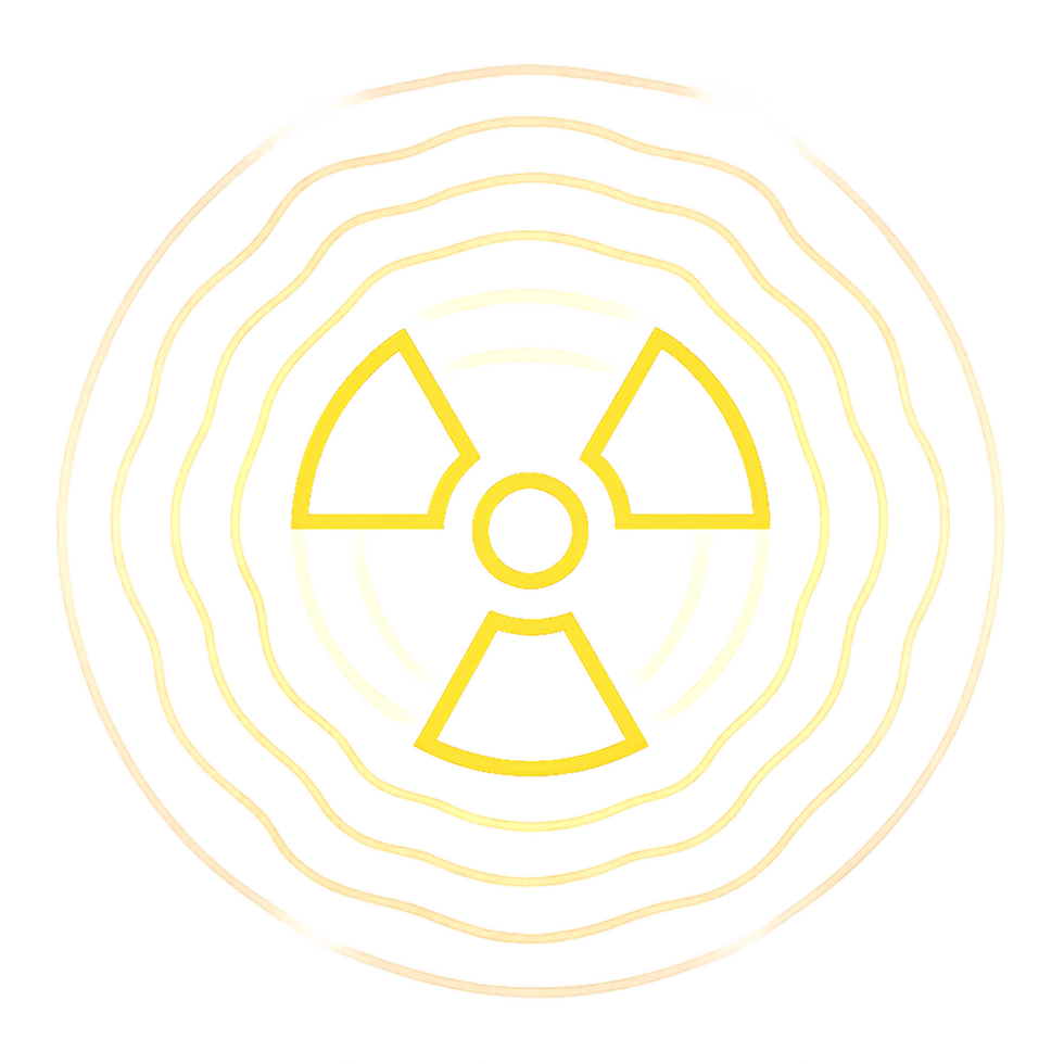 Glowing Nuclear Symbol with Radiating Lines on Dark Background png