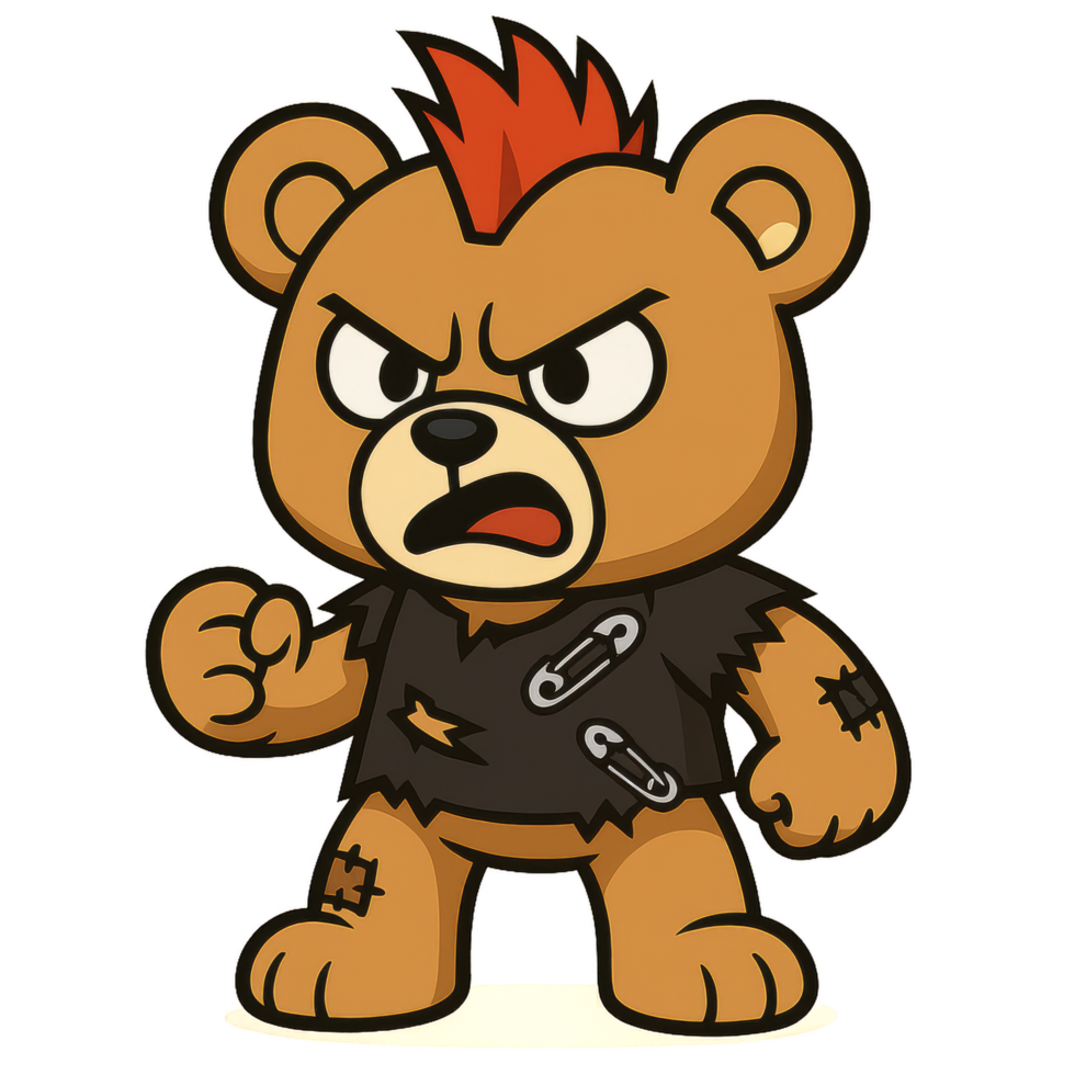 Punk Teddy Bear Character with Bold Expression and Unique Style png
