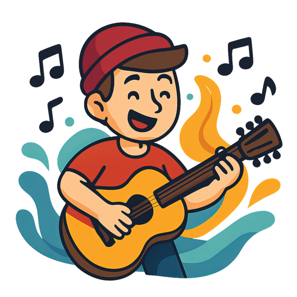 Joyful Guitarist Creates Melodic Waves of Happiness and Music png