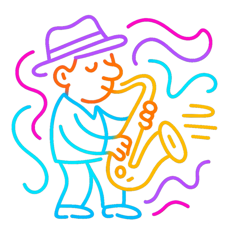 Colorful Neon Saxophone Player with Vibrant Musical Vibes png
