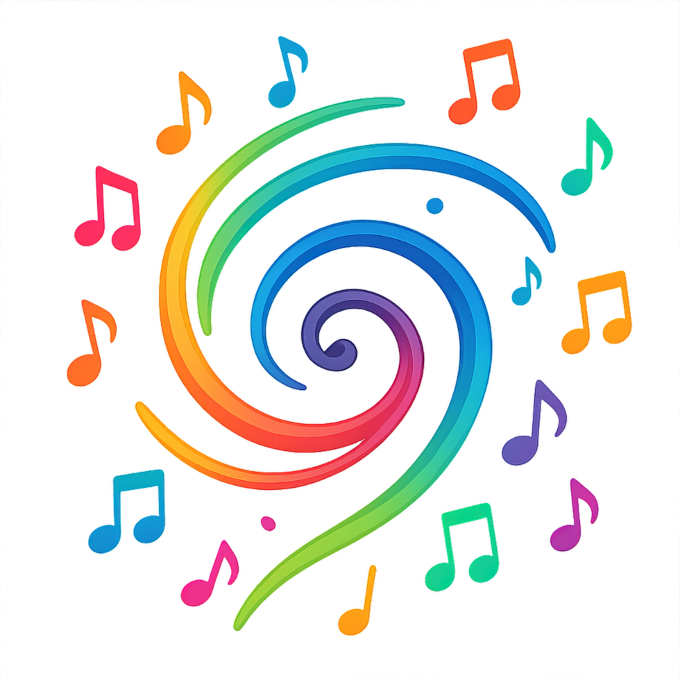 Colorful Neon Swirl Design with Musical Notes and Vibrant Background png