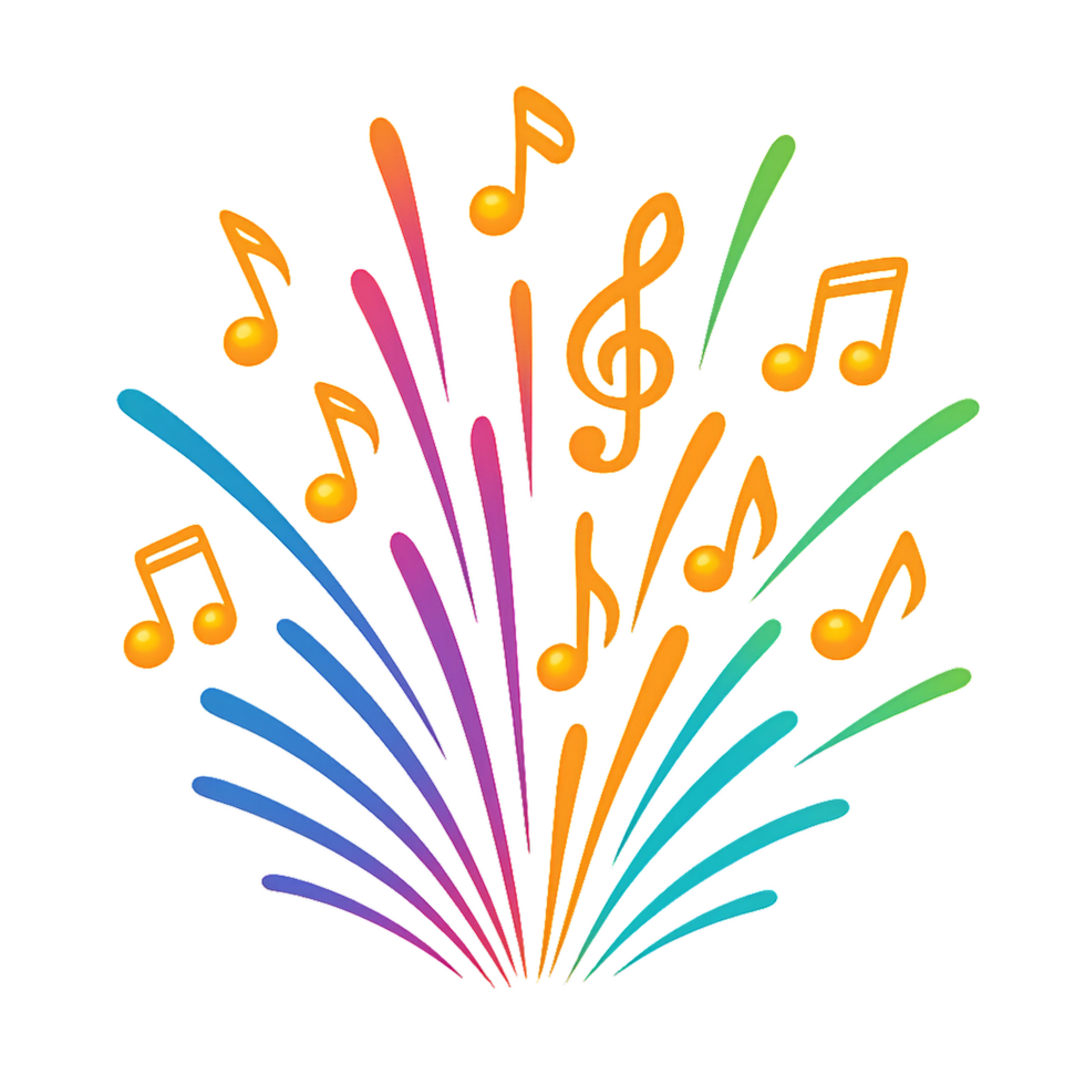 Colorful Burst of Musical Notes and Energy in Vibrant Composition png