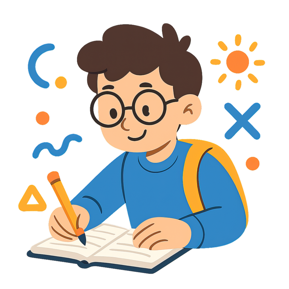 Creative Student Illustrating Ideas with Simple Design Elements png