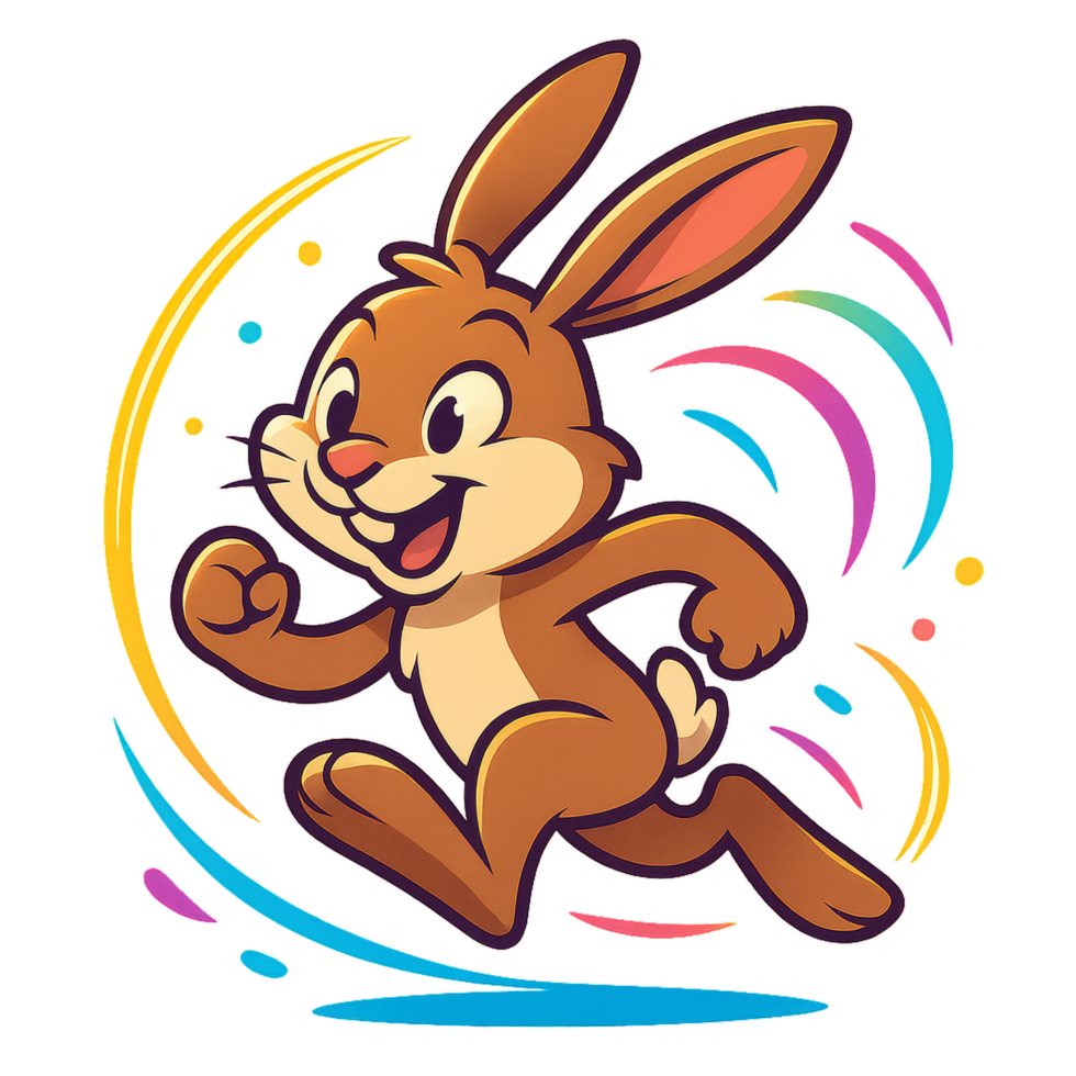 Cute Cartoon Rabbit in Motion with Joyful Colors and Design png