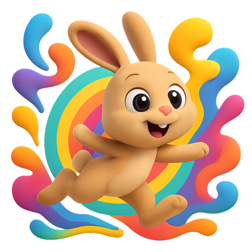 Playful Cartoon Bunny with Bright Colors in a 3D Design png