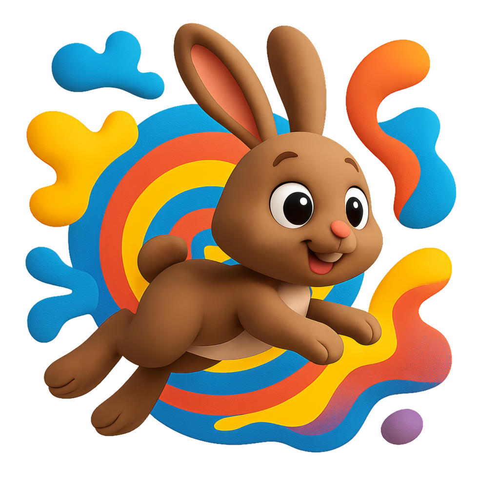 Playful Cartoon Bunny in a Colorful 3D Design with Fun Patterns png