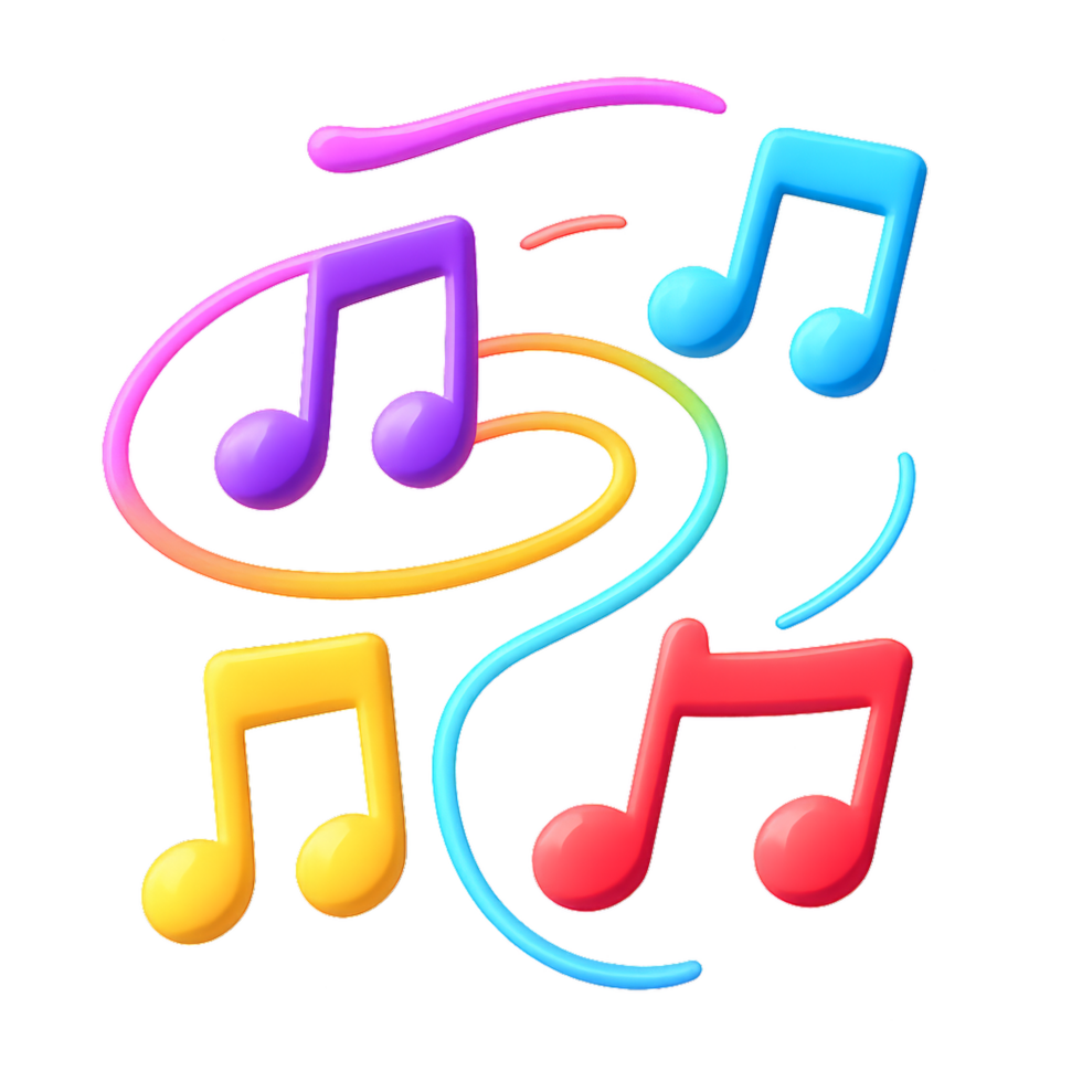 Colorful Floating Music Notes in Vibrant Swirls and Patterns png