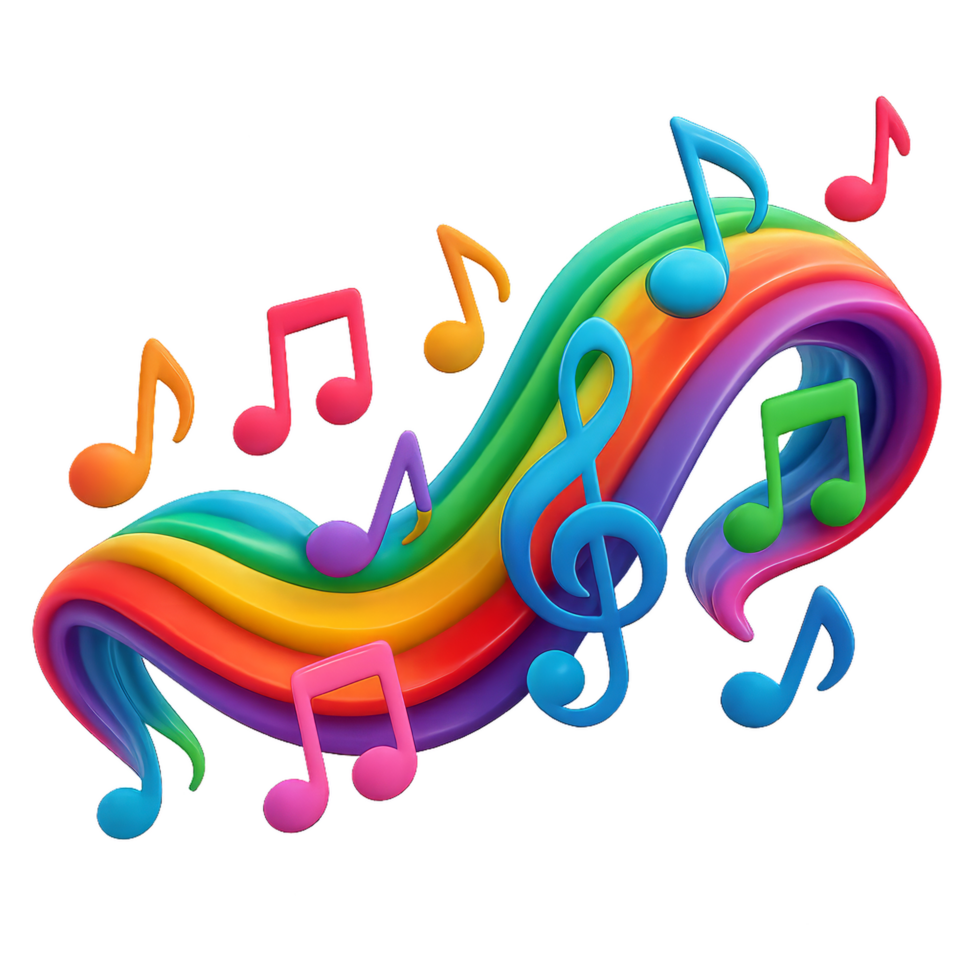 Colorful Ribbons with Music Notes in a Vibrant Design Artwork png
