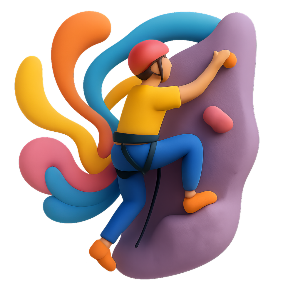 Colorful Abstract Climber on Rock Wall with Dynamic Fluid Elements png
