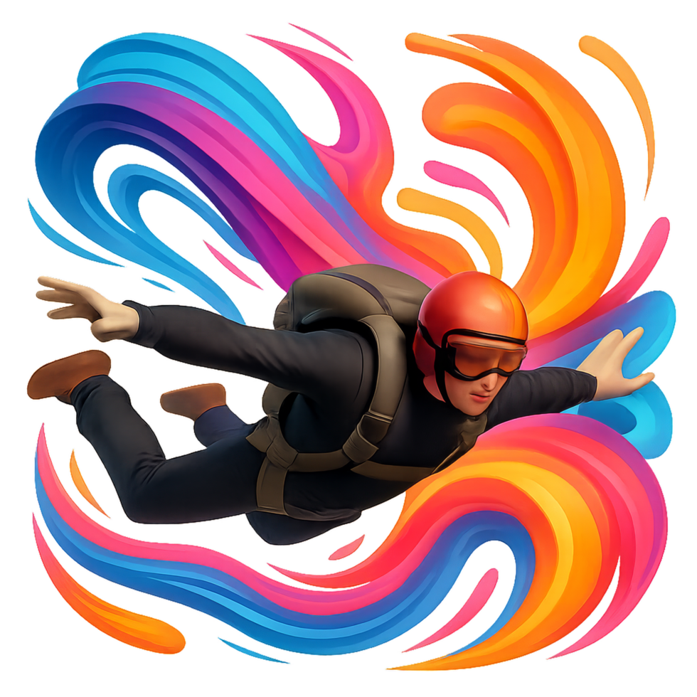 Colorful Skydiver in Descent Against Vibrant Abstract Background png