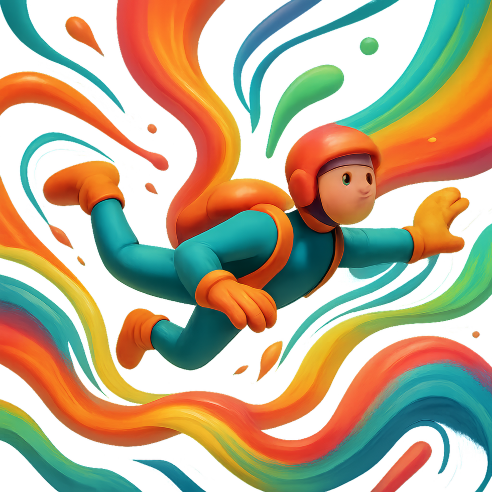 Colorful Skydiver in Dynamic Descent with Vibrant Swirls png