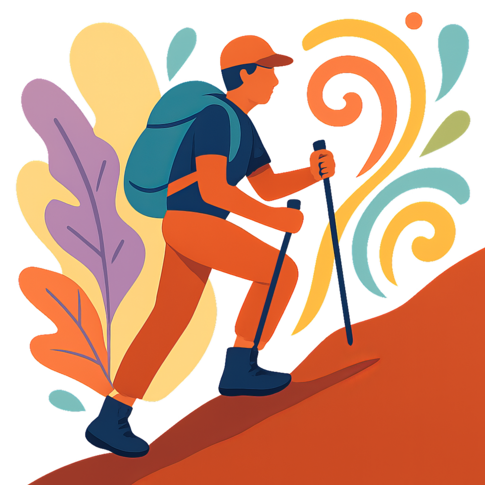 Vibrant Hiking Adventure in Nature with Colorful Background Elements png