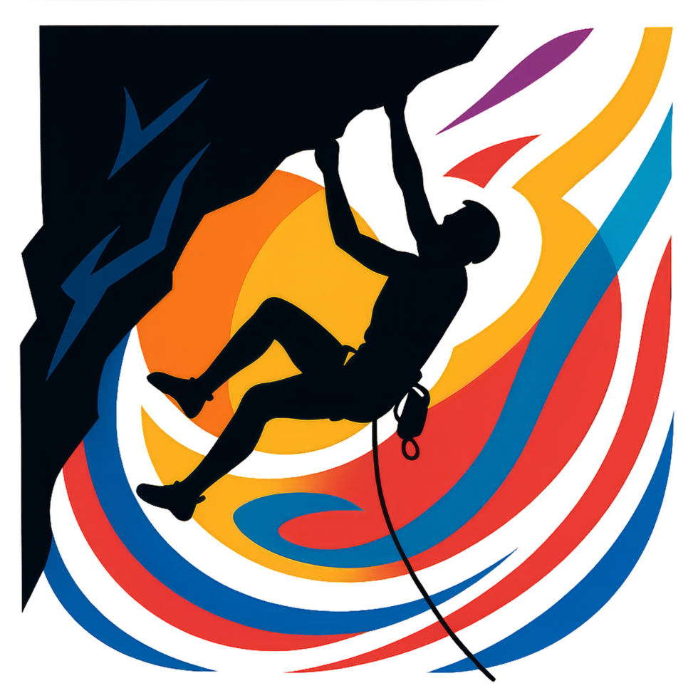 Dynamic Rock Climber Silhouette with Abstract Colorful Background png