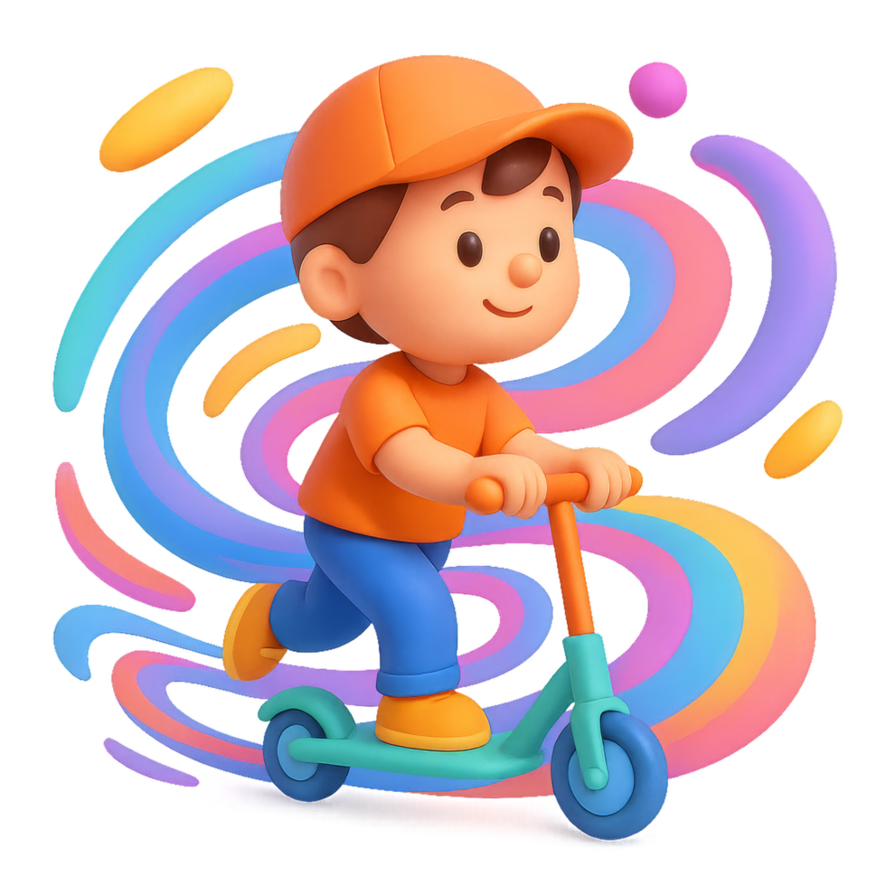 Colorful Abstract Design Featuring Child Riding a Scooter png