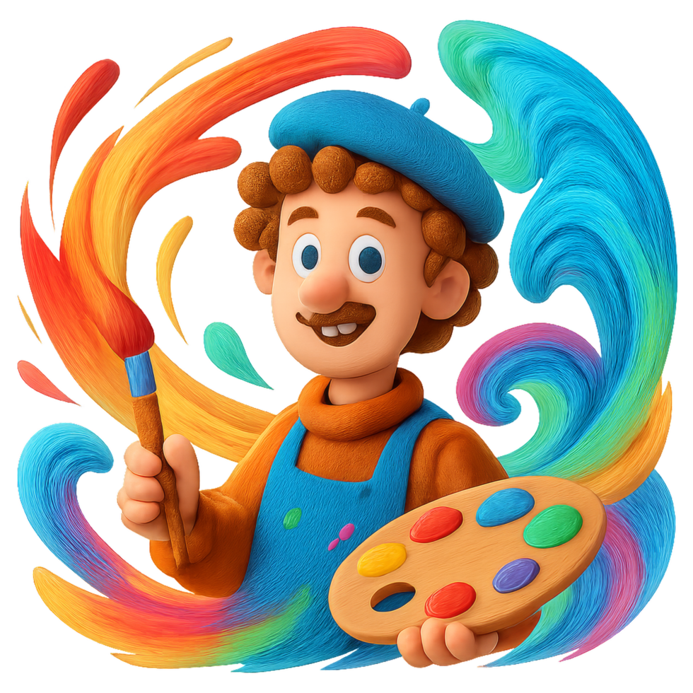 Colorful Swirls and a Painter with a Palette in Abstract Design png