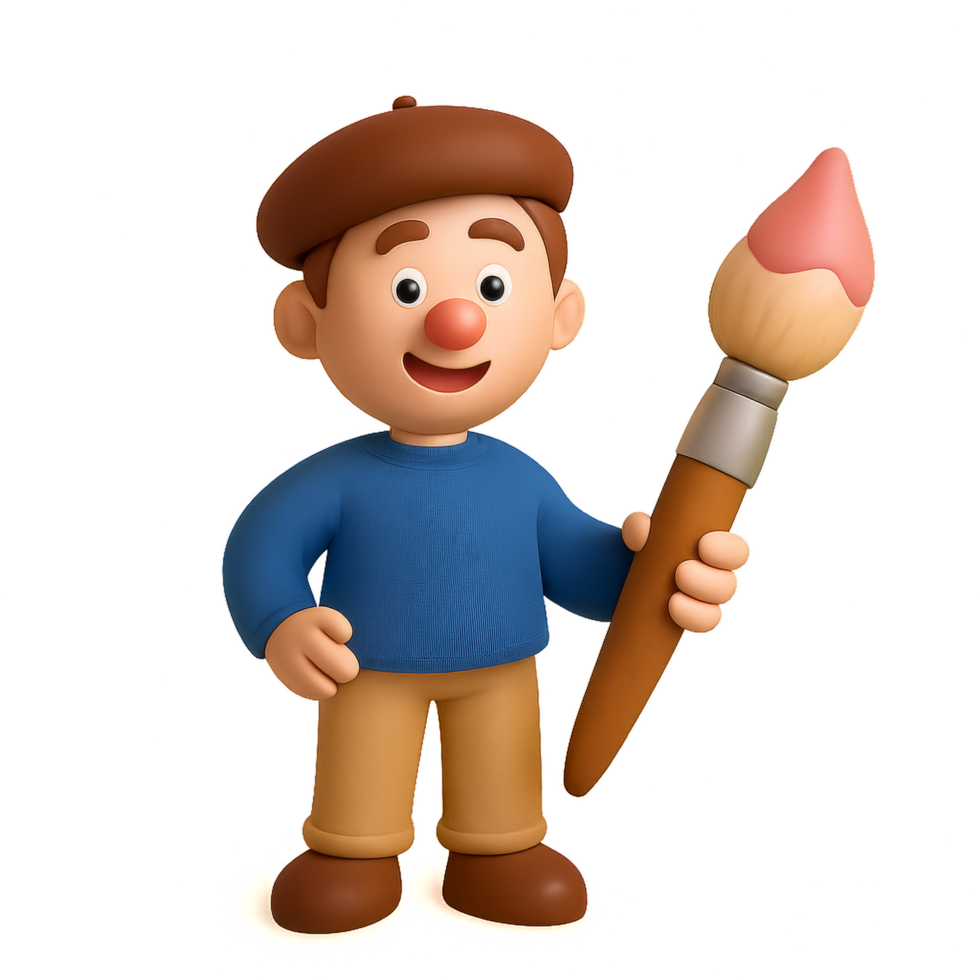 Colorful Character with Swirls and Simple Design Holding a Paintbrush png