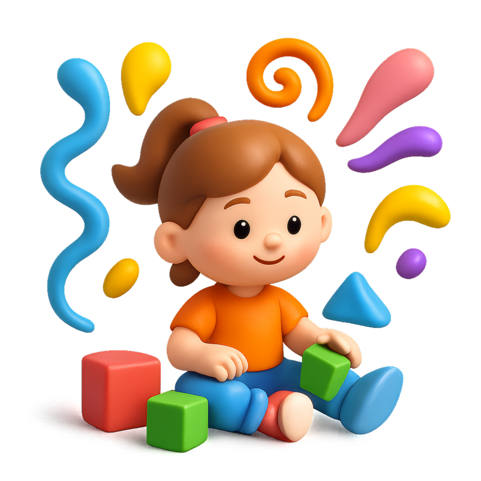 Playful Child Engaged in Creative Imagination with Colorful Shapes png