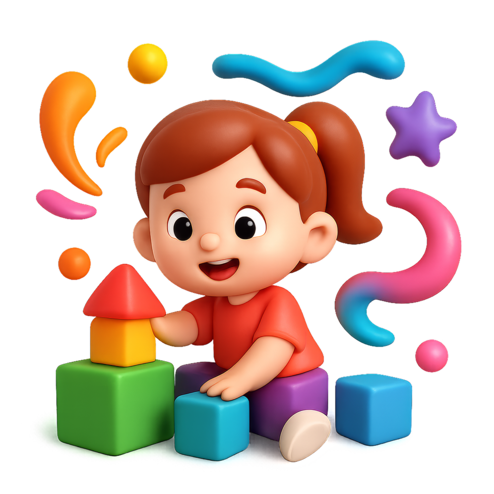 Playful Child Engaged in Imaginative Building with Colorful Blocks png