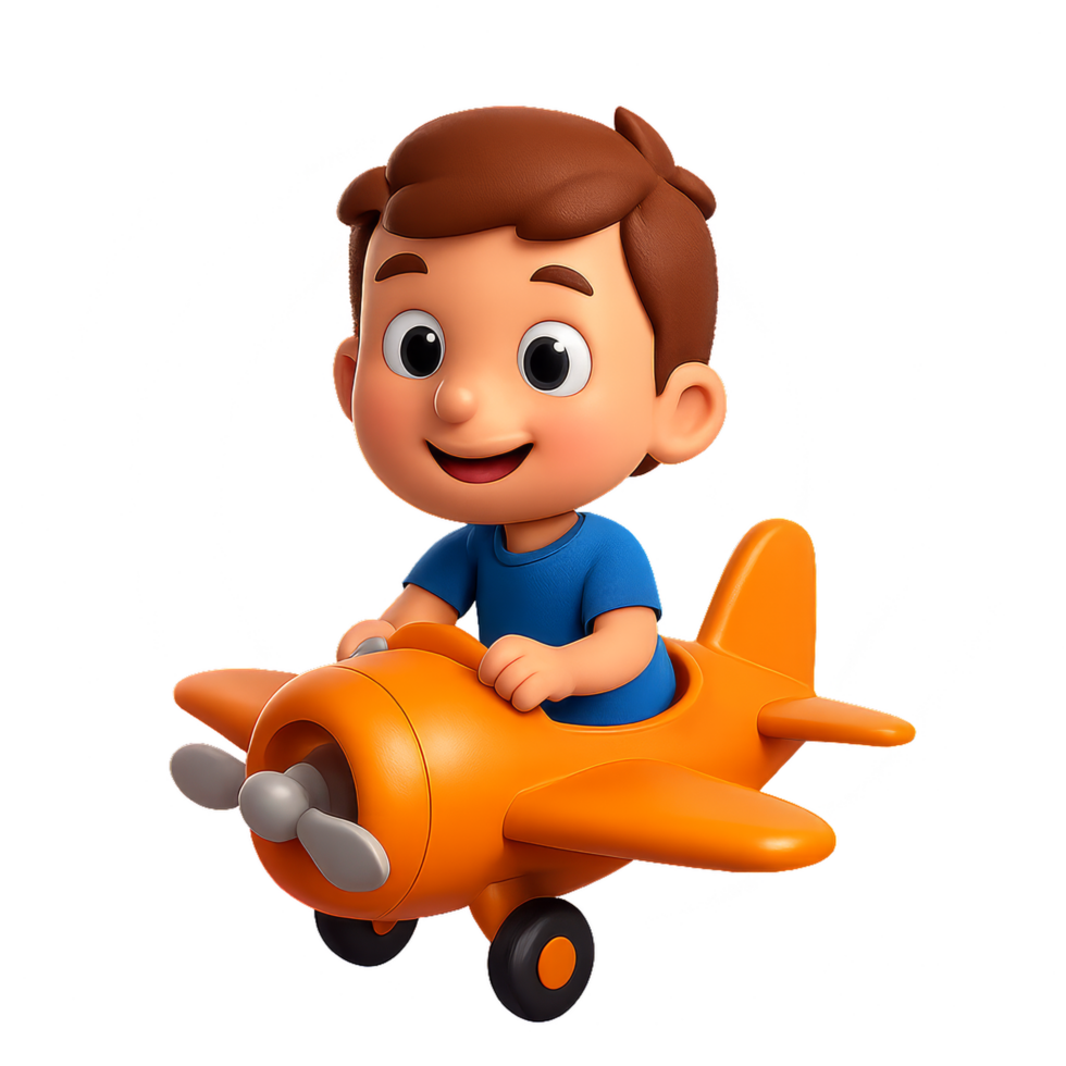 Happy Child Flying Toy Airplane Adventure in Bright Colors png