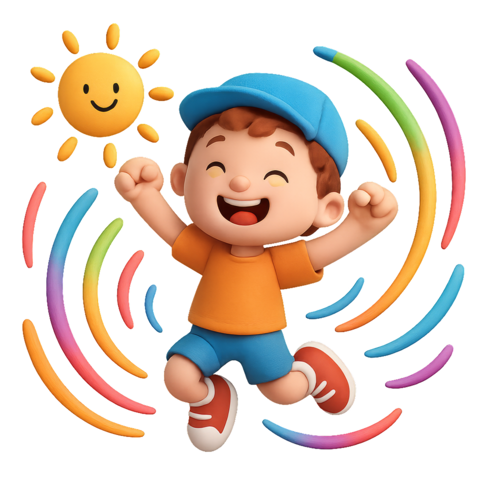 Joyful Child Jumping with Colorful Rainbows and Bright Sunshine png