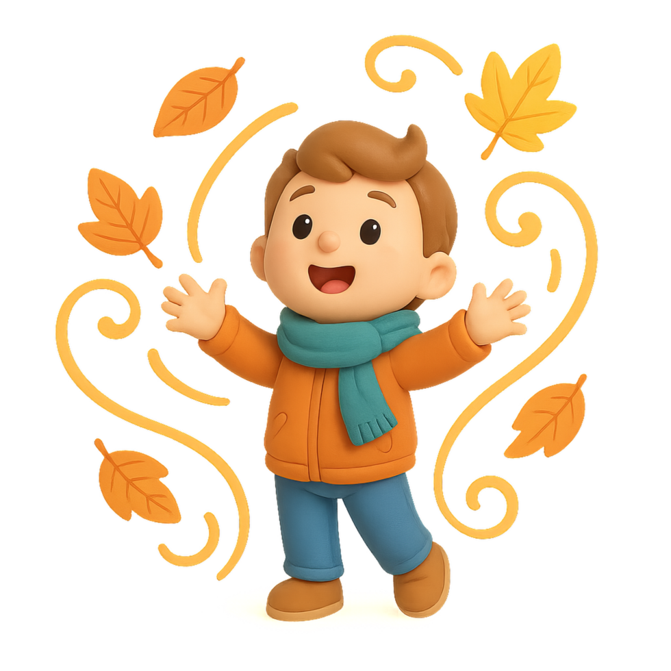 Joyful Child Tossing Colorful Leaves in Autumn Season png