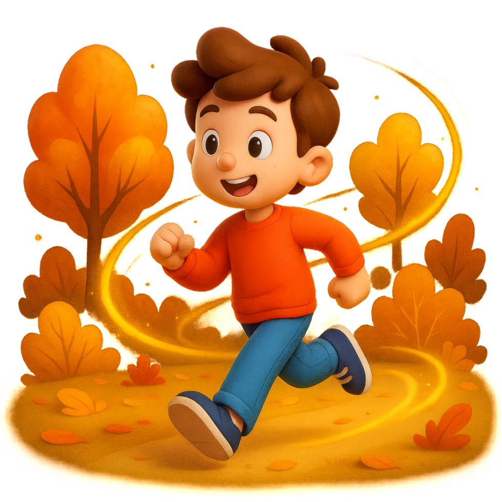 Joyful Child Running Through Colorful Autumn Landscape png