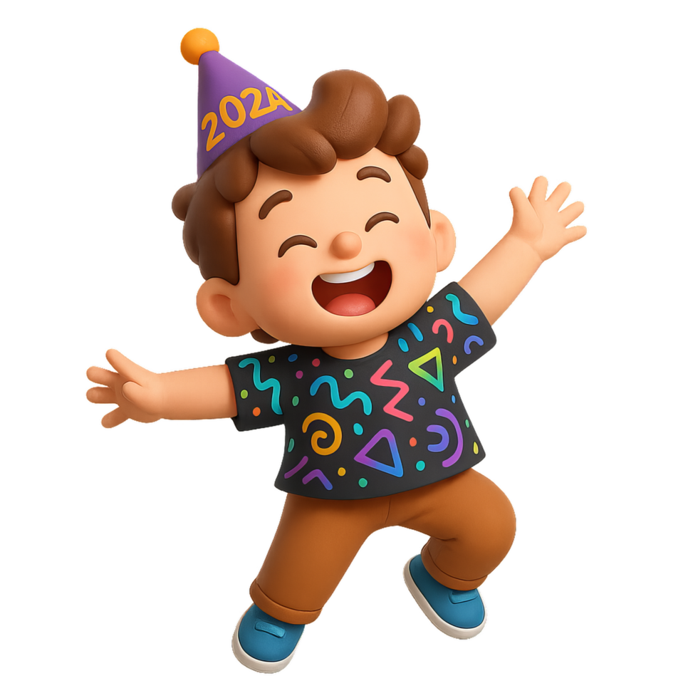Joyful Child Dancing to Celebrate the New Year 2024 in Festive Style png