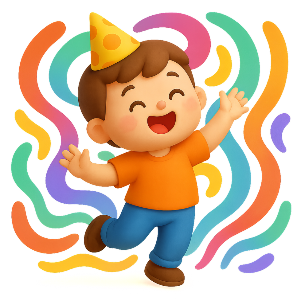 Joyful Child Dancing in Celebration with Colorful Background png