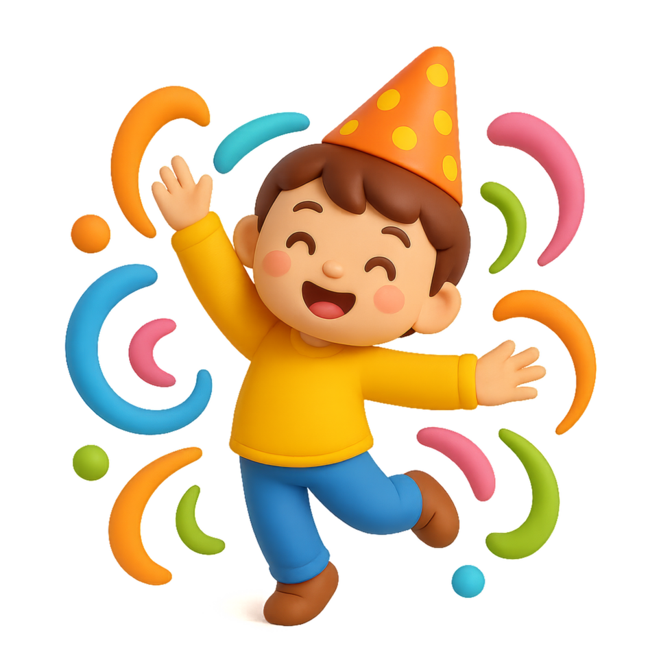 Joyful Child Dancing at Celebration with Colorful Decorations png