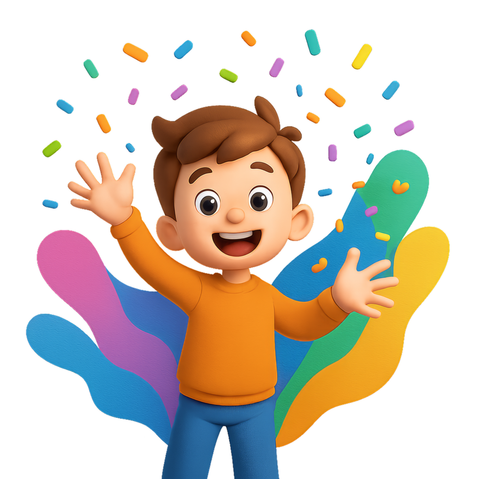 Joyful Celebration with Colorful Confetti Toss and Happy Child png