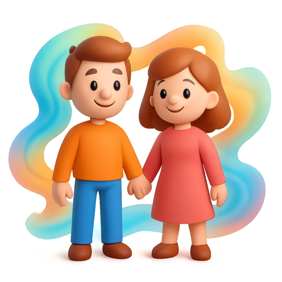 Colorful Cartoon Couple Holding Hands in Cheerful Serenade Setting png