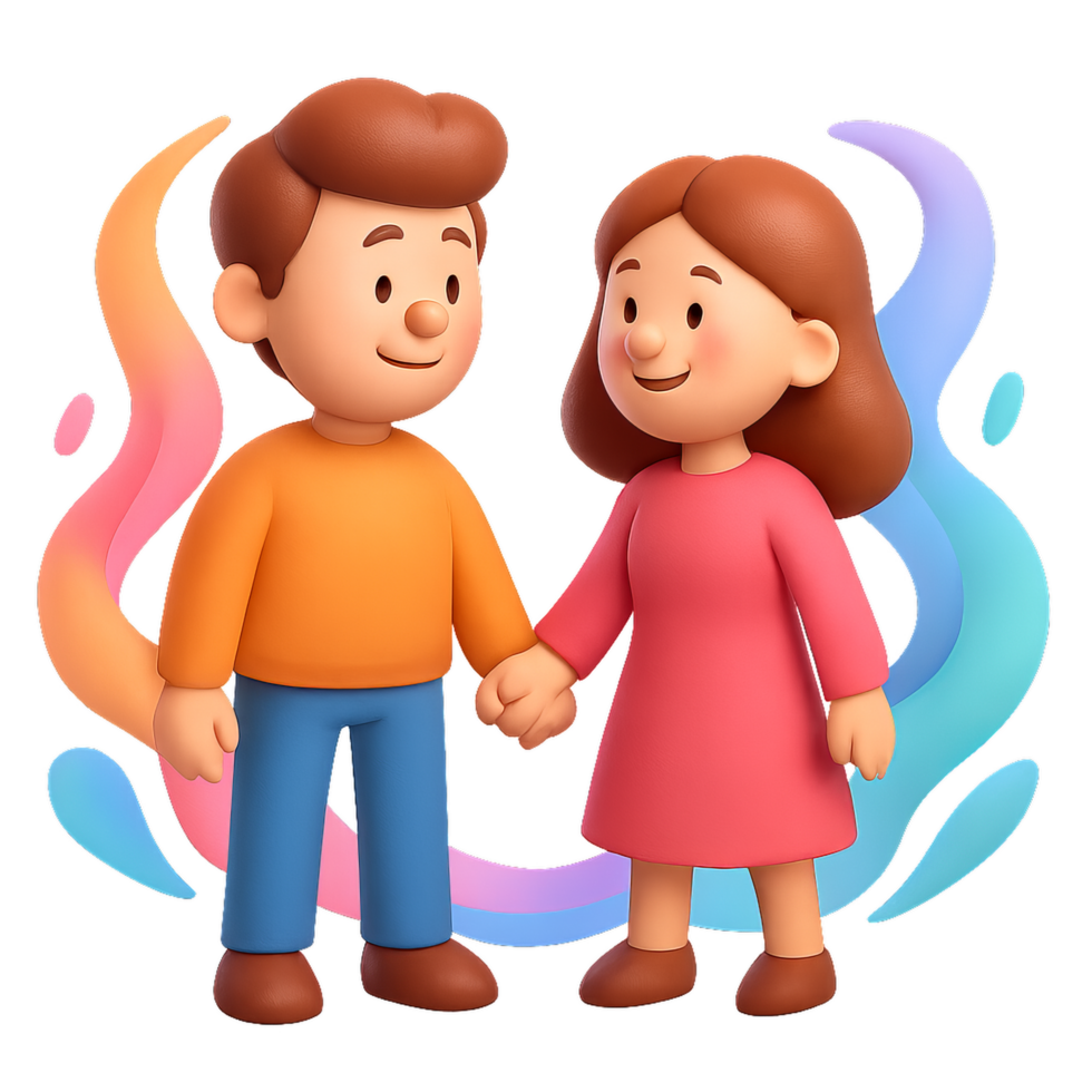 Cute Cartoon Couple Serenading with Simple Background Design png