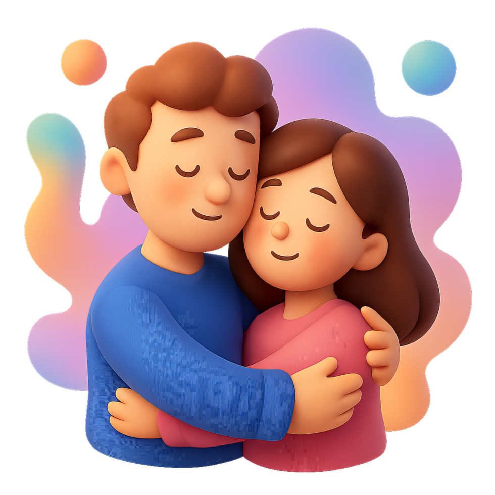 Dreamy Embrace of Lovers Amidst Soft Shapes and Colors png