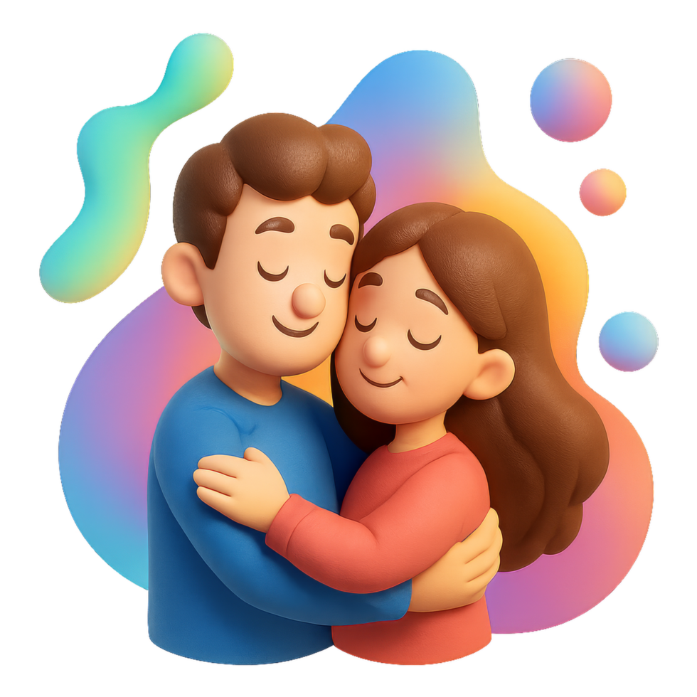 Dreamy Lovers Embrace in Colorful Shapes and Soft Pastel Background png