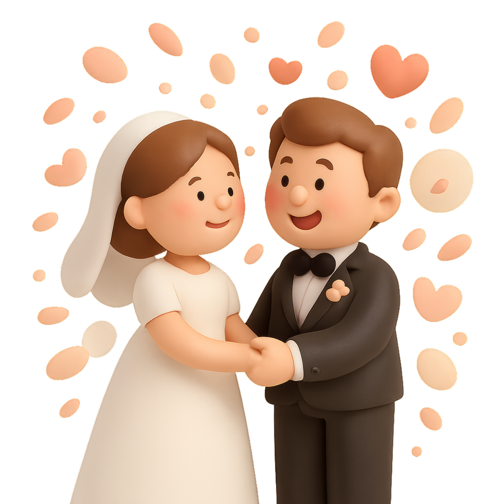 Charming Cartoon Wedding Scene with Happy Couple in Love png
