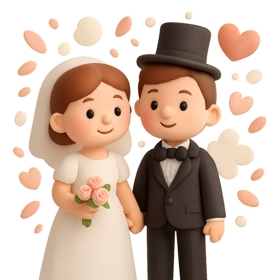 Cute Cartoon Wedding Characters with Simple Design and Blissful Vibes png