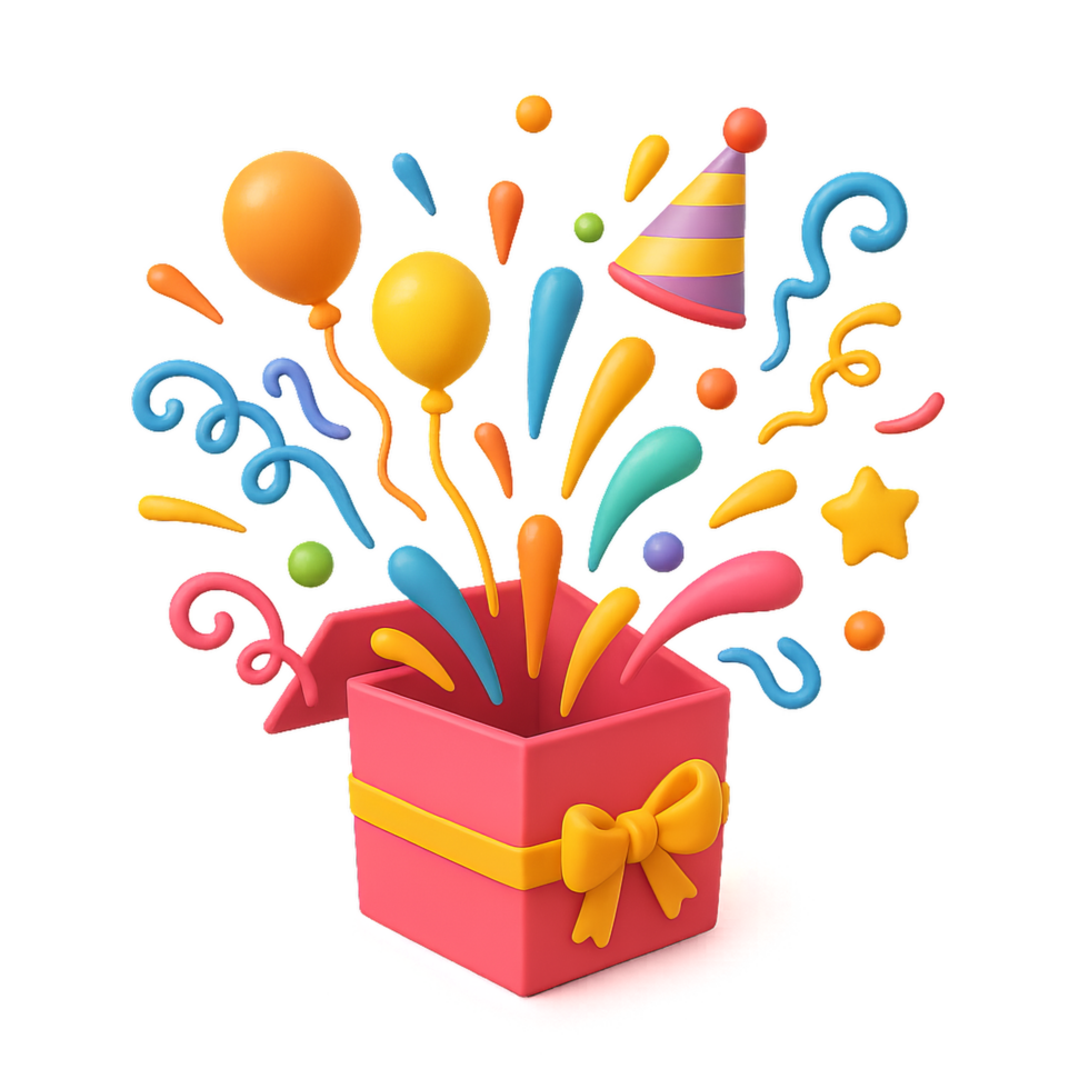 Colorful Birthday Explosion with Balloons, Confetti, and Stars png