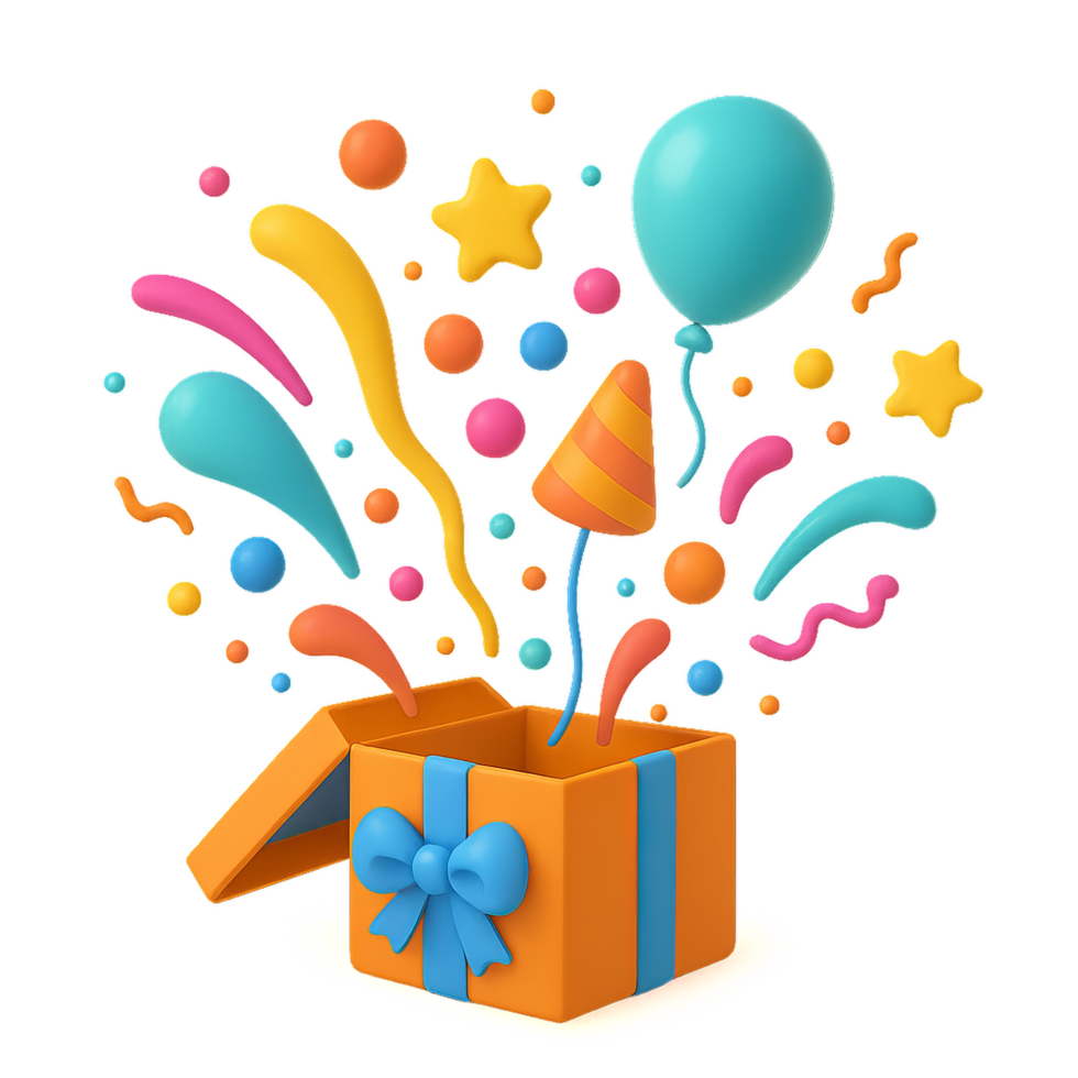 Colorful Birthday Explosion with Party Elements and Fun Details png