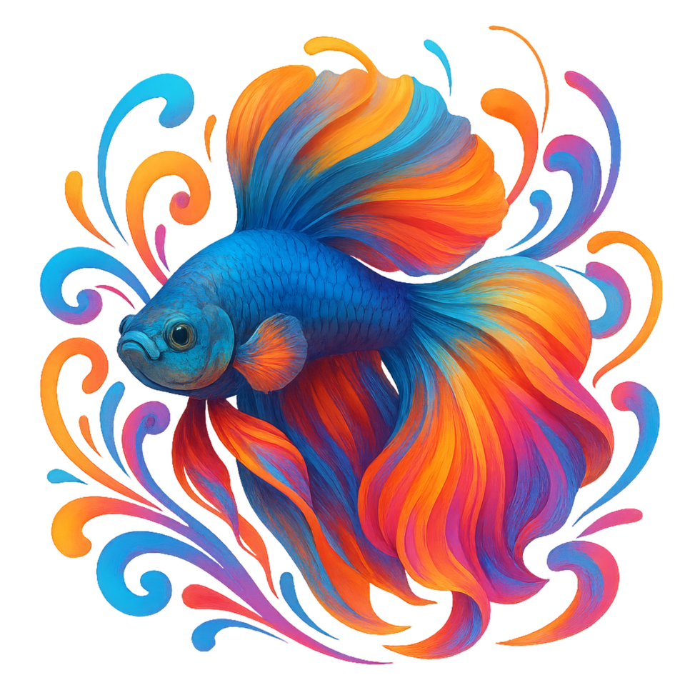 Elegant Betta Fish with Vibrant Colors and Artistic Swirls png
