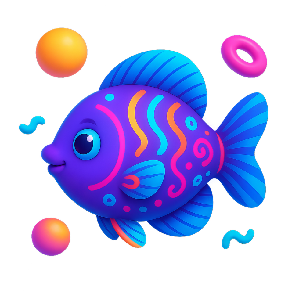 Colorful Neon Patterned Fish on a Tropical Background with Shapes png