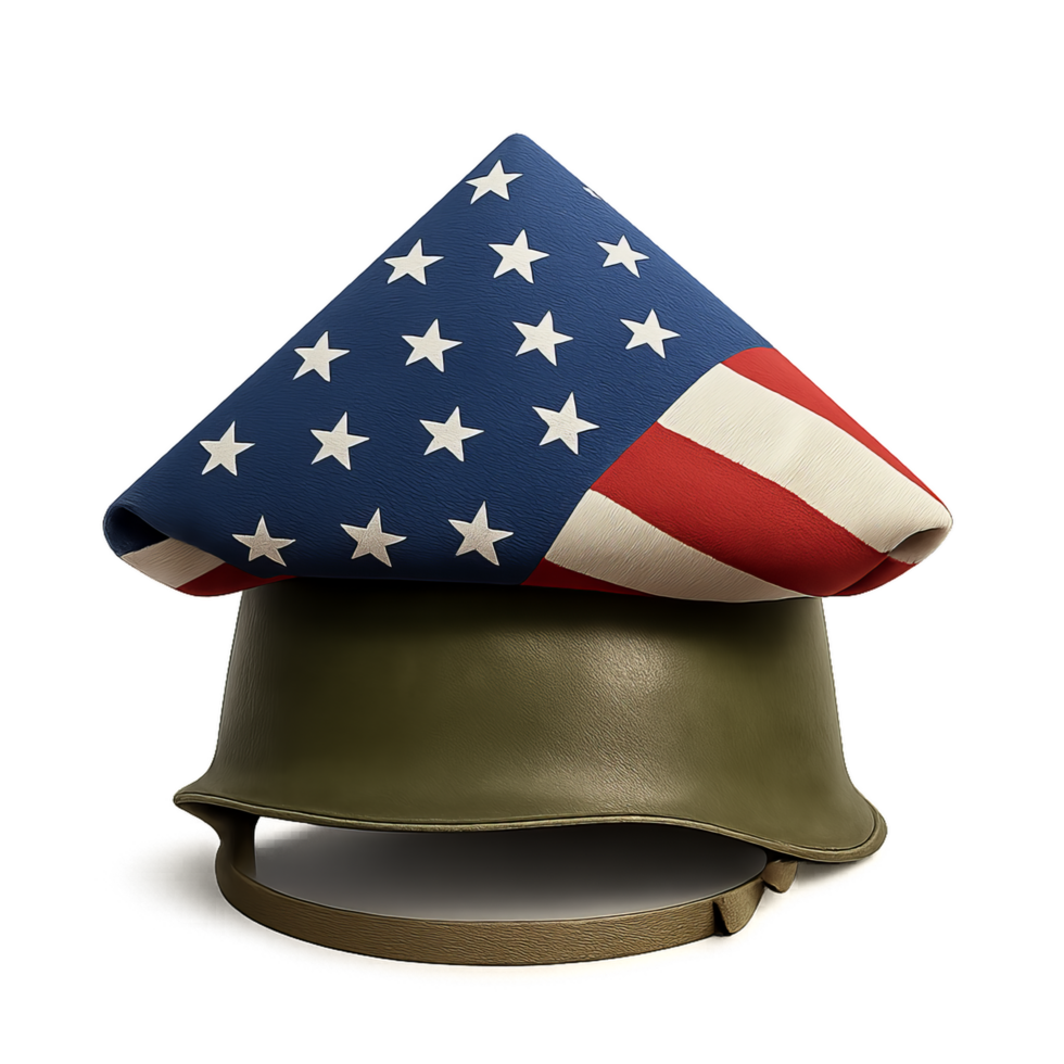 Memorial Day Tribute with Army Helmet and American Flag Design png