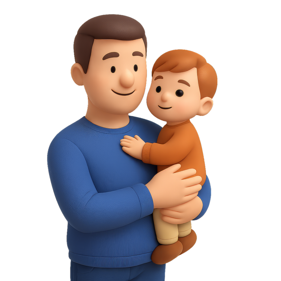 Loving Father's Embrace with Child in Simple Animated Style png