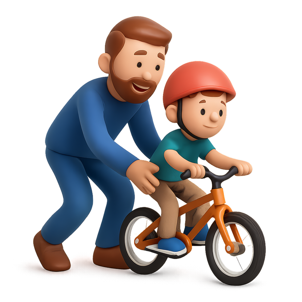 Father and Son Enjoying a Biking Lesson Together Outdoors png