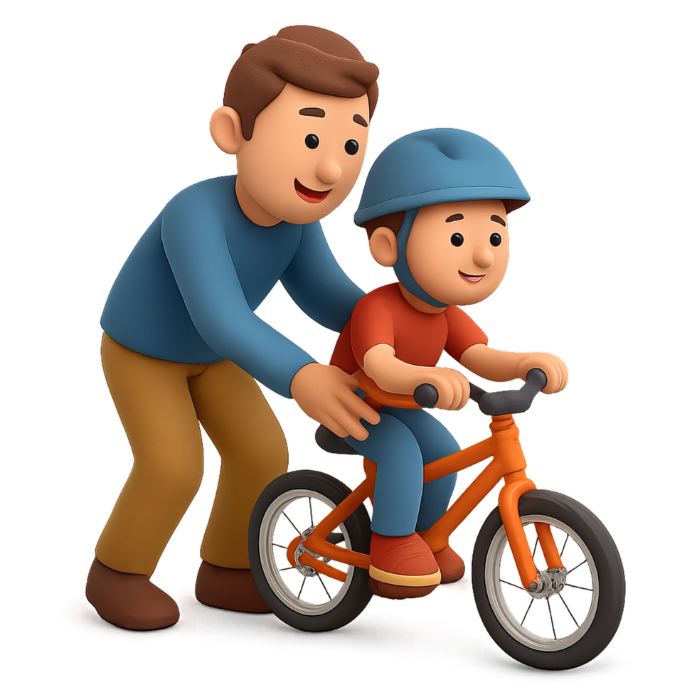 Father Teaching Son to Ride a Bicycle with Joyful Engagement png
